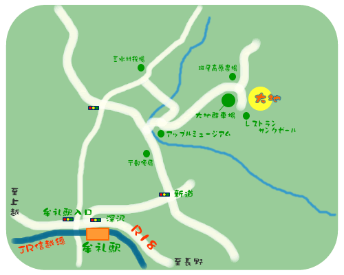 牟礼駅から大地までの順路を示す地図